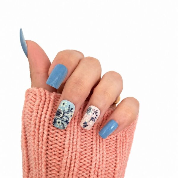 blue-floral-medium-square-press-on-nails-on-hand