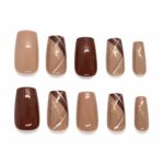 brown-nude-press-on-nails-long-square-with-gold-line-design-glamour-woman