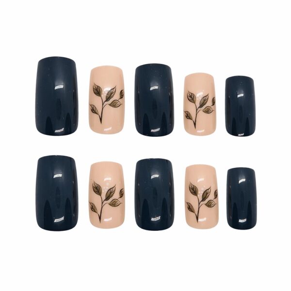 dark-green-nude-leaf-art-press-on-nails-elegant-nature-inspired-nails-glamour-woman