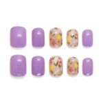 lilac-floral-press-on-nails-short-square-glossy-nail-set-with-flower-design-glamour-woman