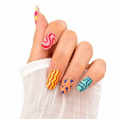 multicolor-medium-almond-press-on-nails-on-hand