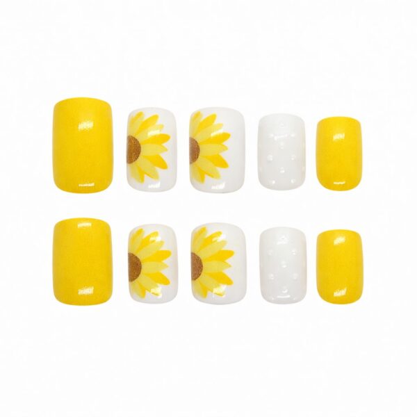 sunflower-press-on-nails-yellow-white-polka-dot-summer-nails-glamour-woman
