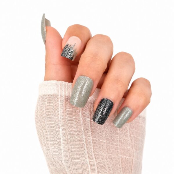 silver-glitter-green-medium-square-size-press-on-nails-on-hand