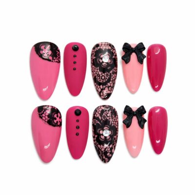 fuchsia-noir-couture-black-lace-press-on-nails-australia-from-glamour-woman-nails